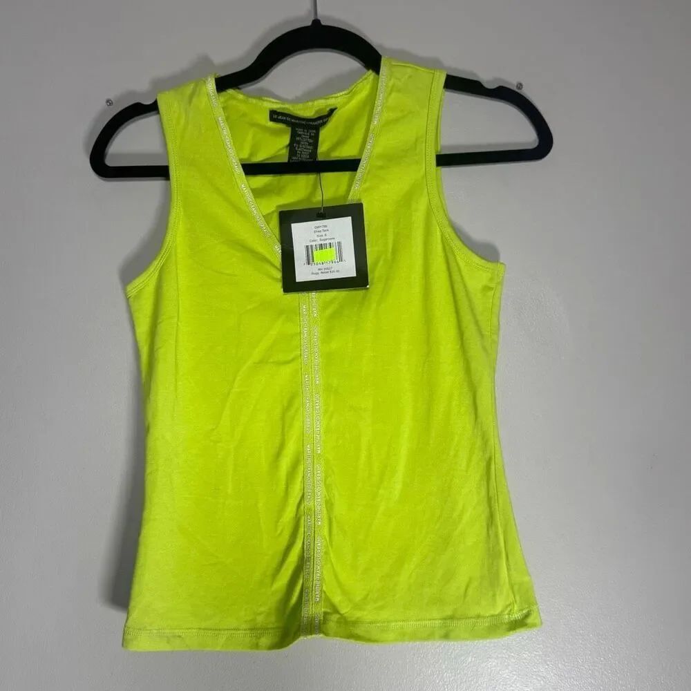 NWT Marithé François Girbaud Neon Green Logo Strap Tank Top Y2K Shirt